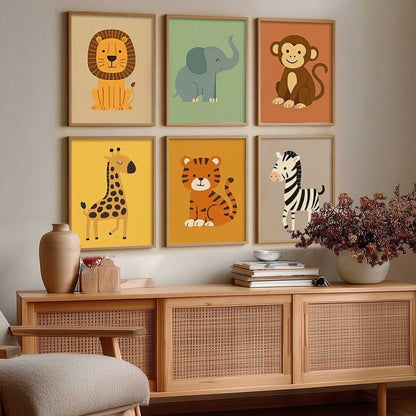 Safari Animals Wall Art Paintings with Frame for Living Room Kids Bedroom