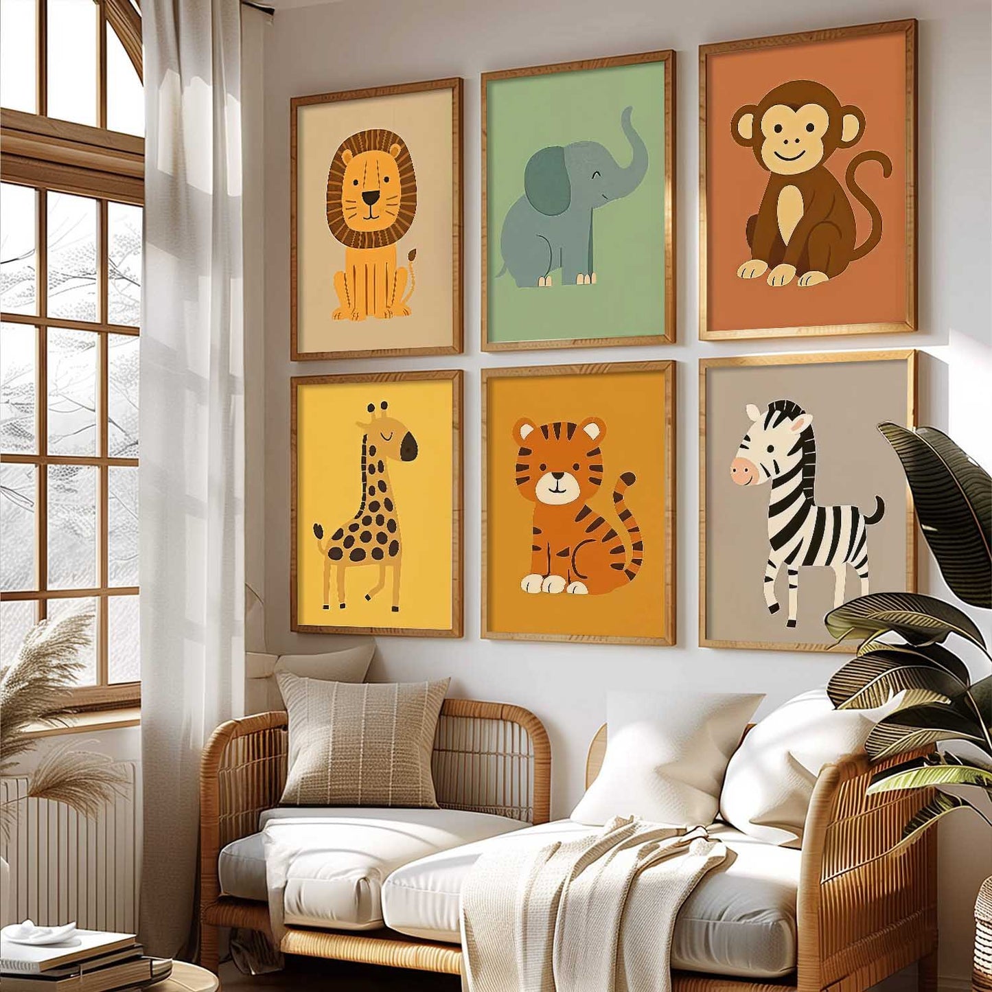 Safari Animals Wall Art Paintings with Frame for Living Room Kids Bedroom