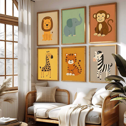 Safari Animals Wall Art Paintings with Frame for Living Room Kids Bedroom