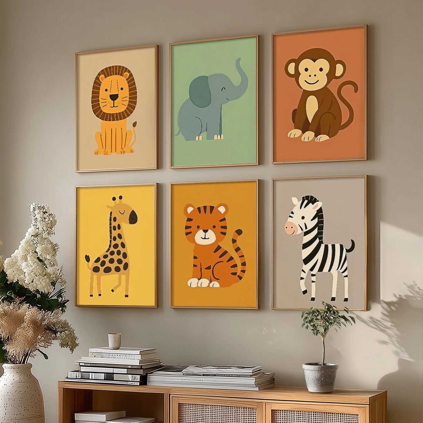Safari Animals Wall Art Paintings with Frame for Living Room Kids Bedroom