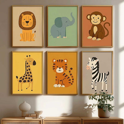 Safari Animals Wall Art Paintings with Frame for Living Room Kids Bedroom
