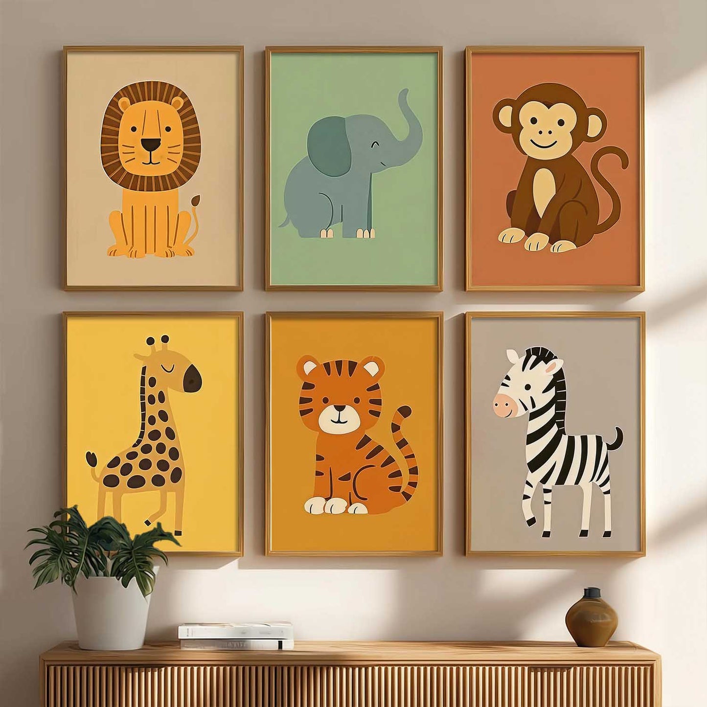 Safari Animals Wall Art Paintings with Frame for Living Room Kids Bedroom