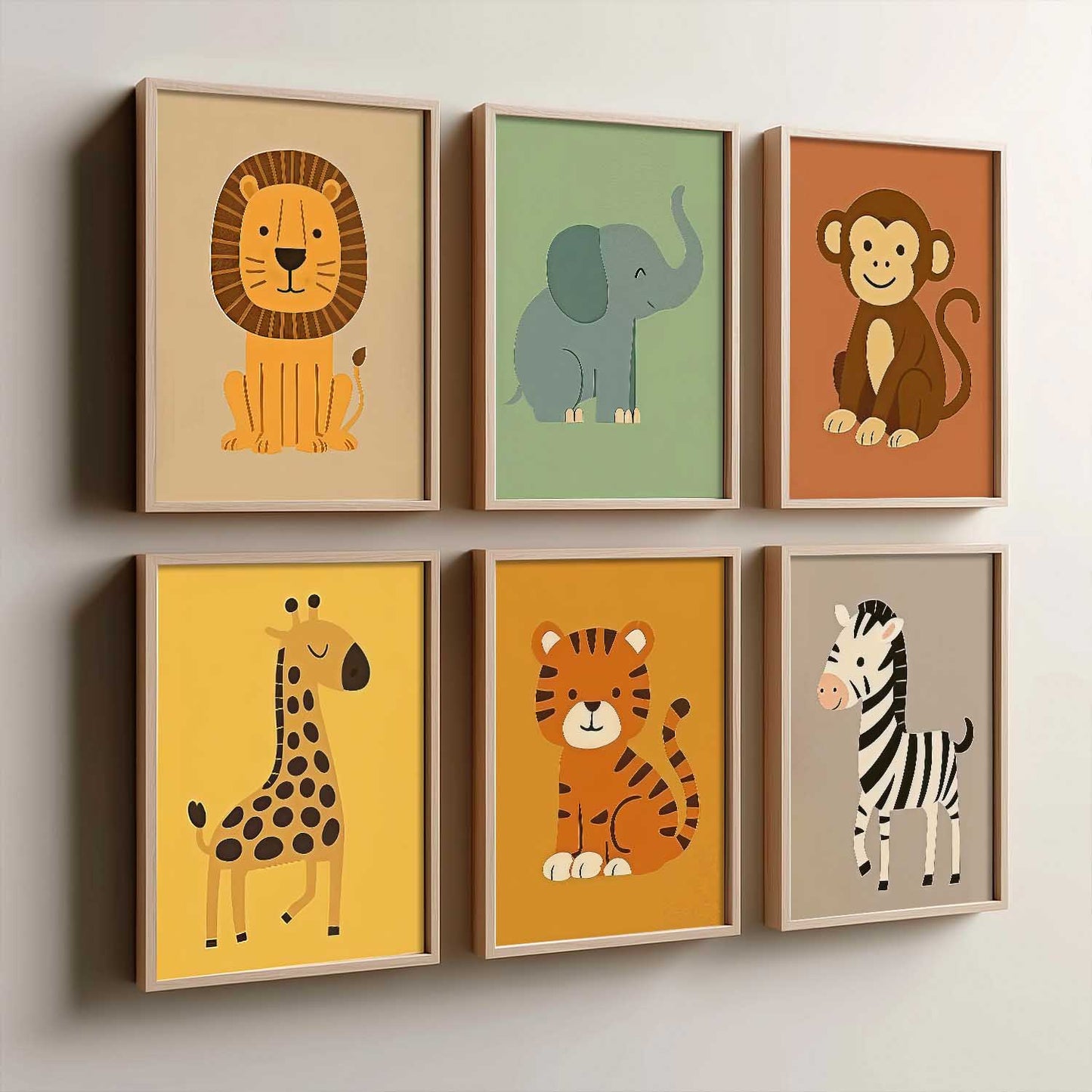 Safari Animals Wall Art Paintings with Frame for Living Room Kids Bedroom