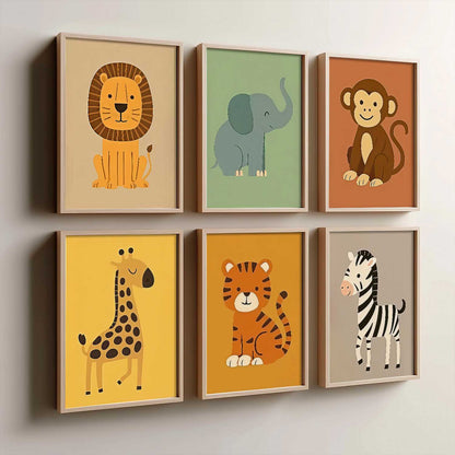 Safari Animals Wall Art Paintings with Frame for Living Room Kids Bedroom