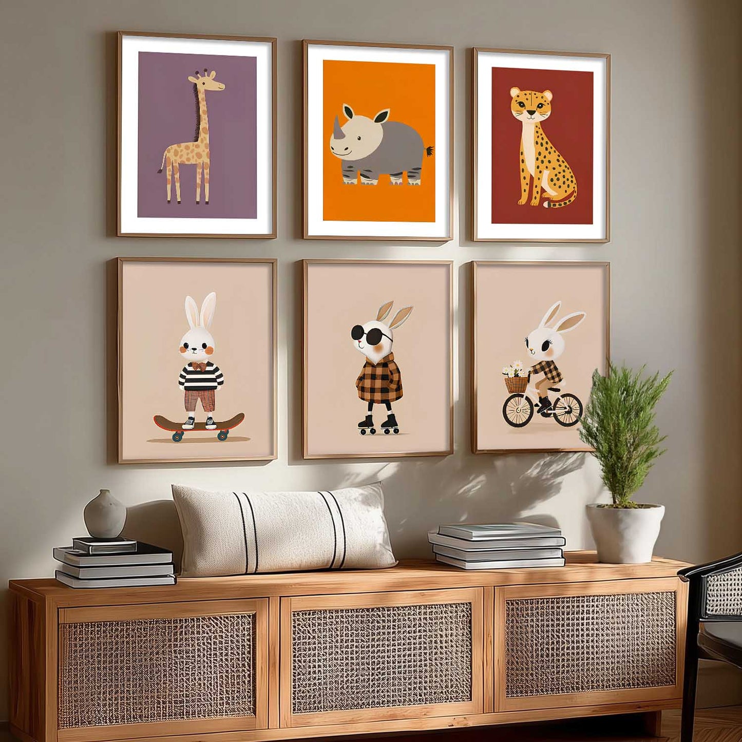 Safari Animals Wall Art Paintings with Frame for Living Room Kids Bedroom