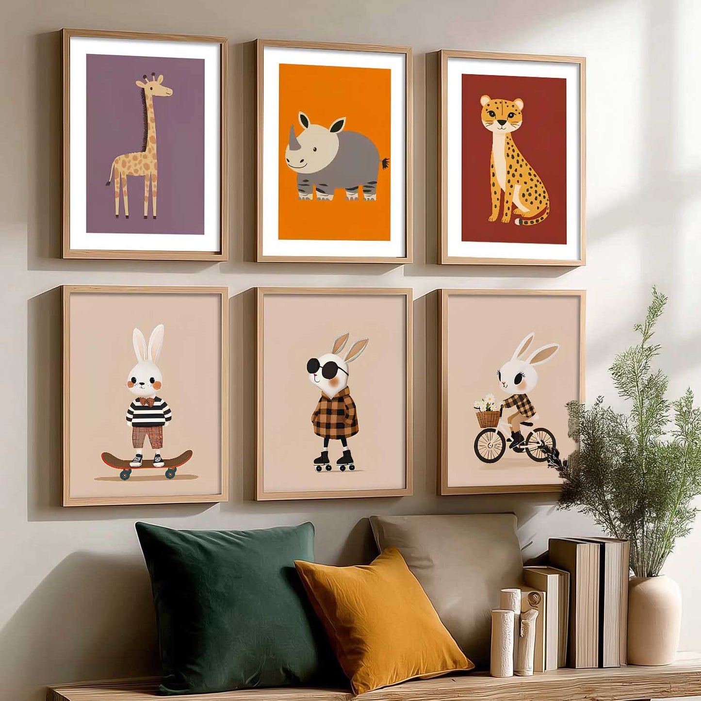 Safari Animals Wall Art Paintings with Frame for Living Room Kids Bedroom