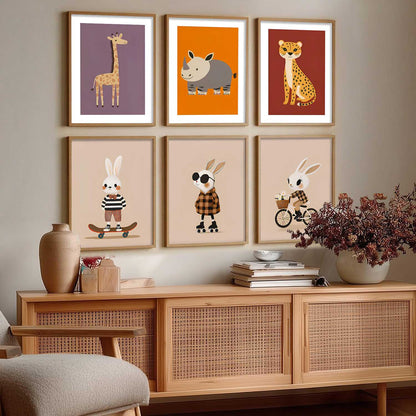 Safari Animals Wall Art Paintings with Frame for Living Room Kids Bedroom