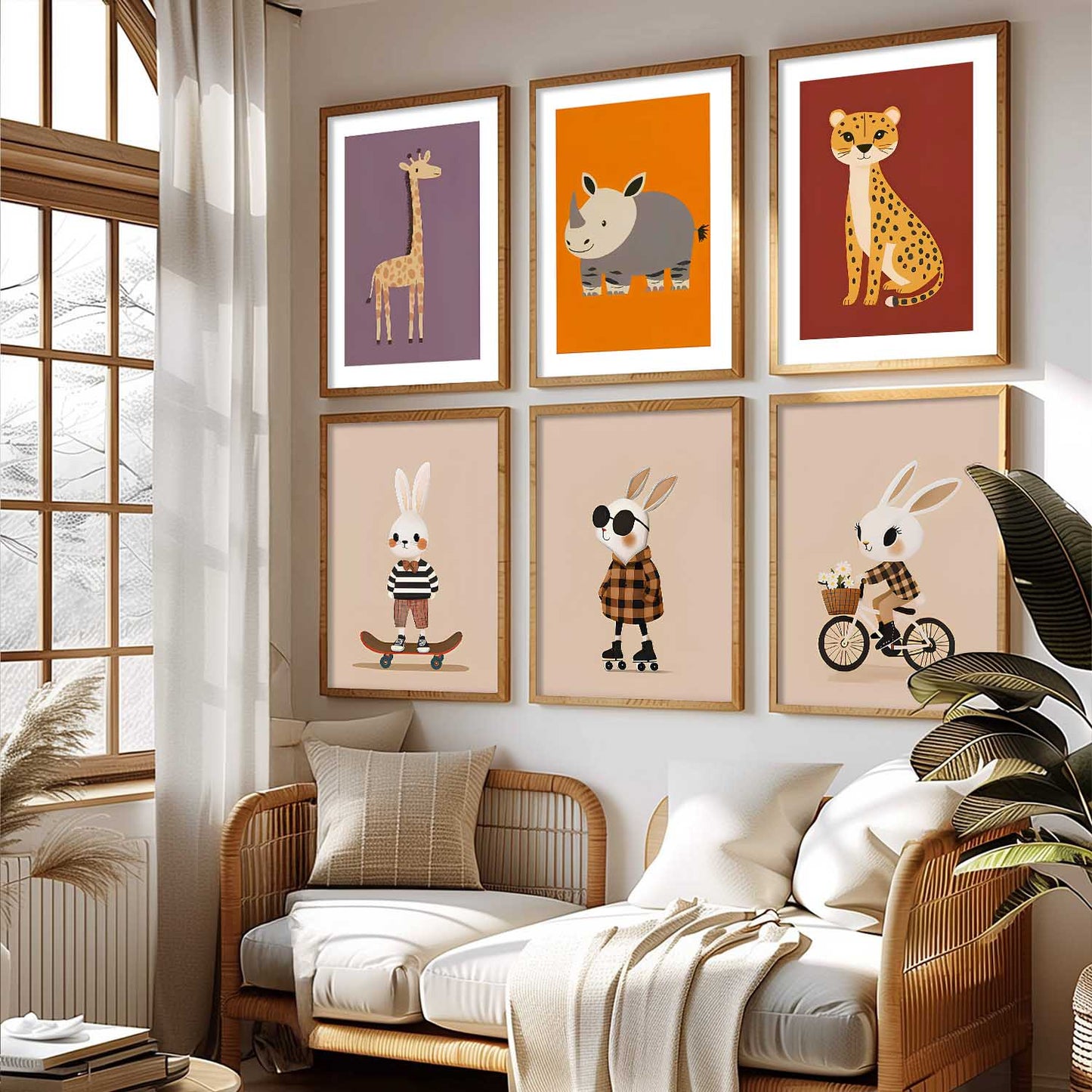 Safari Animals Wall Art Paintings with Frame for Living Room Kids Bedroom