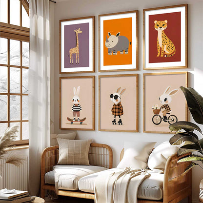 Safari Animals Wall Art Paintings with Frame for Living Room Kids Bedroom