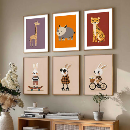 Safari Animals Wall Art Paintings with Frame for Living Room Kids Bedroom