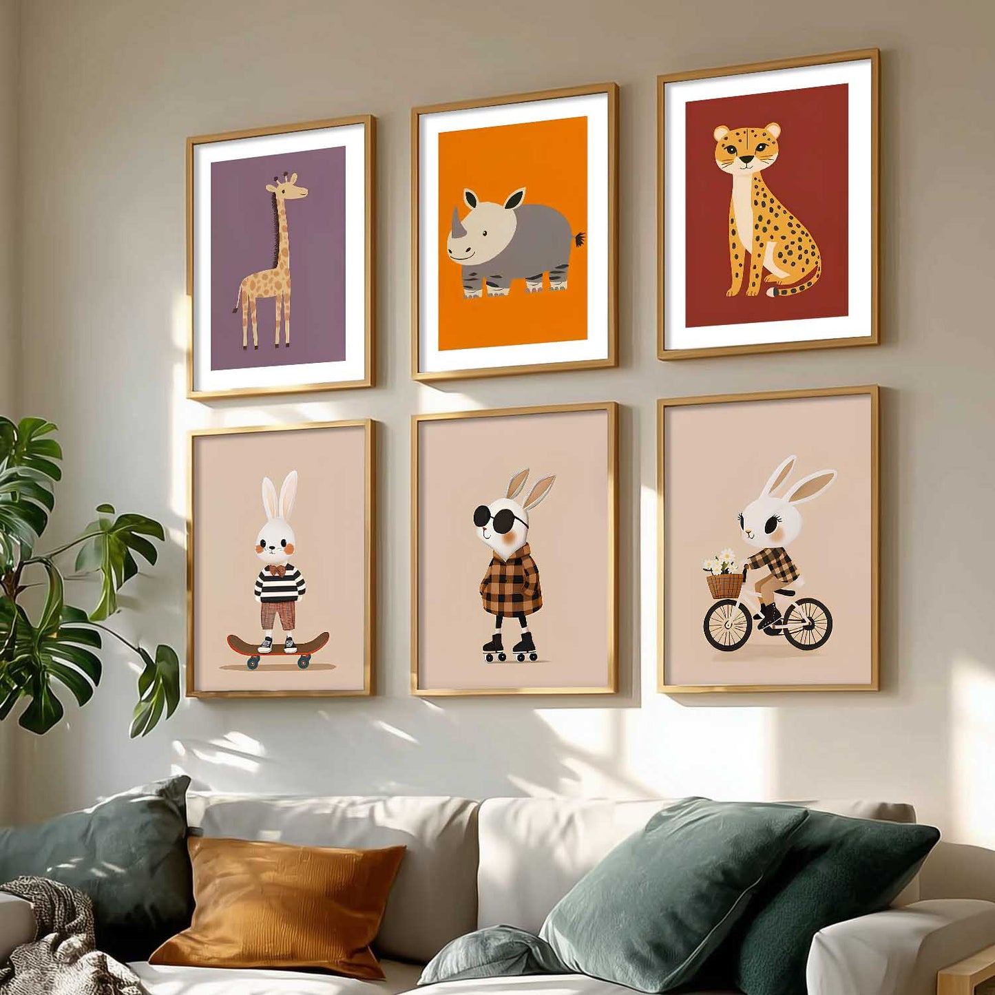 Safari Animals Wall Art Paintings with Frame for Living Room Kids Bedroom