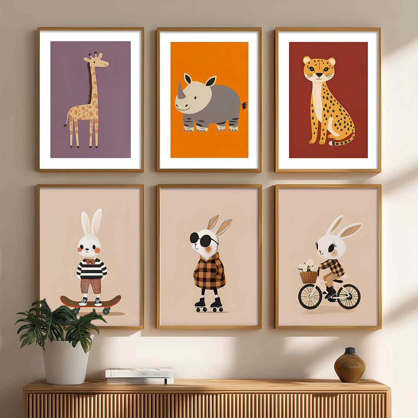 Safari Animals Wall Art Paintings with Frame for Living Room Kids Bedroom