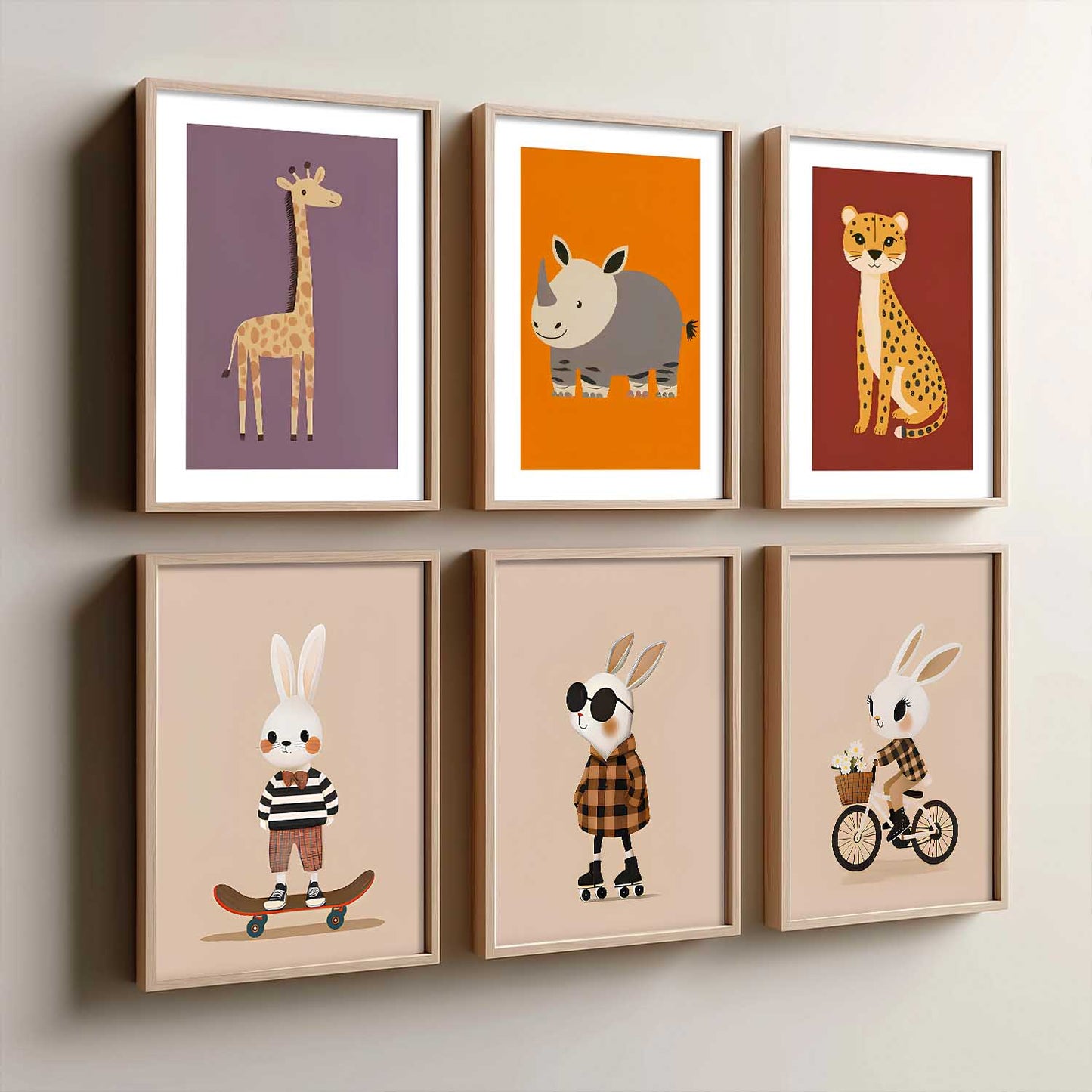 Safari Animals Wall Art Paintings with Frame for Living Room Kids Bedroom