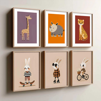 Safari Animals Wall Art Paintings with Frame for Living Room Kids Bedroom