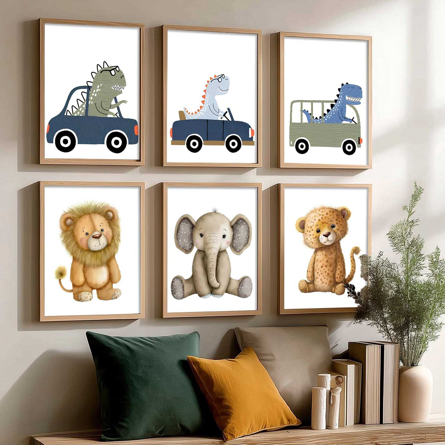 Safari Animals Wall Art Paintings with Frame for Living Room Kids Bedroom