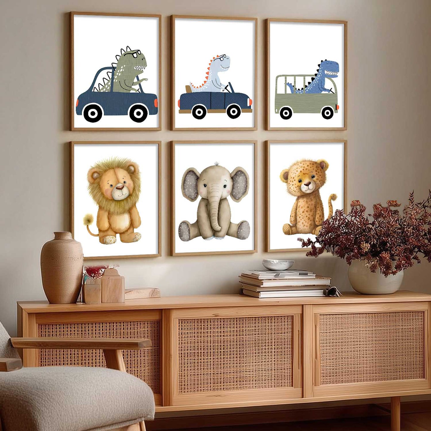 Safari Animals Wall Art Paintings with Frame for Living Room Kids Bedroom
