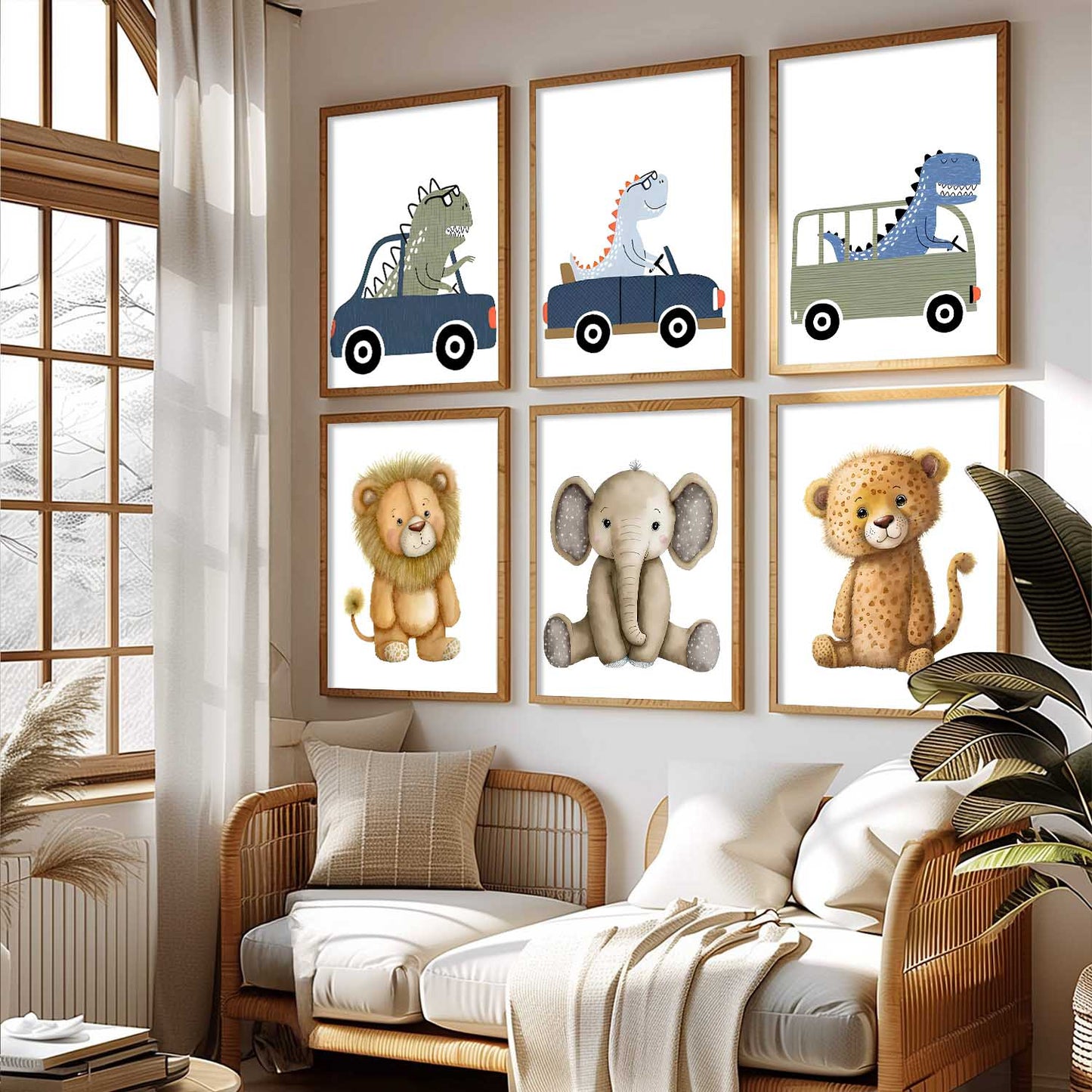 Safari Animals Wall Art Paintings with Frame for Living Room Kids Bedroom