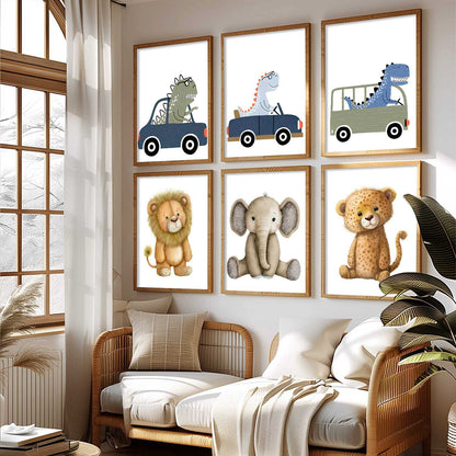 Safari Animals Wall Art Paintings with Frame for Living Room Kids Bedroom