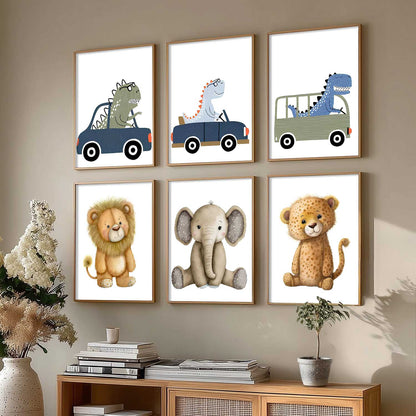 Safari Animals Wall Art Paintings with Frame for Living Room Kids Bedroom