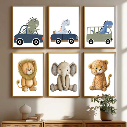 Safari Animals Wall Art Paintings with Frame for Living Room Kids Bedroom