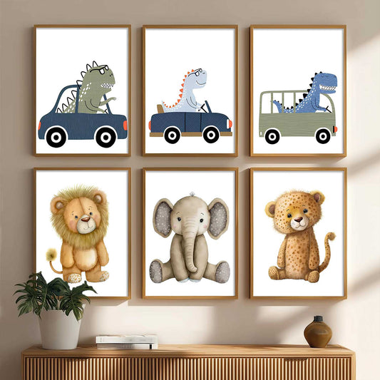 Safari Animals Wall Art Paintings with Frame for Living Room Kids Bedroom