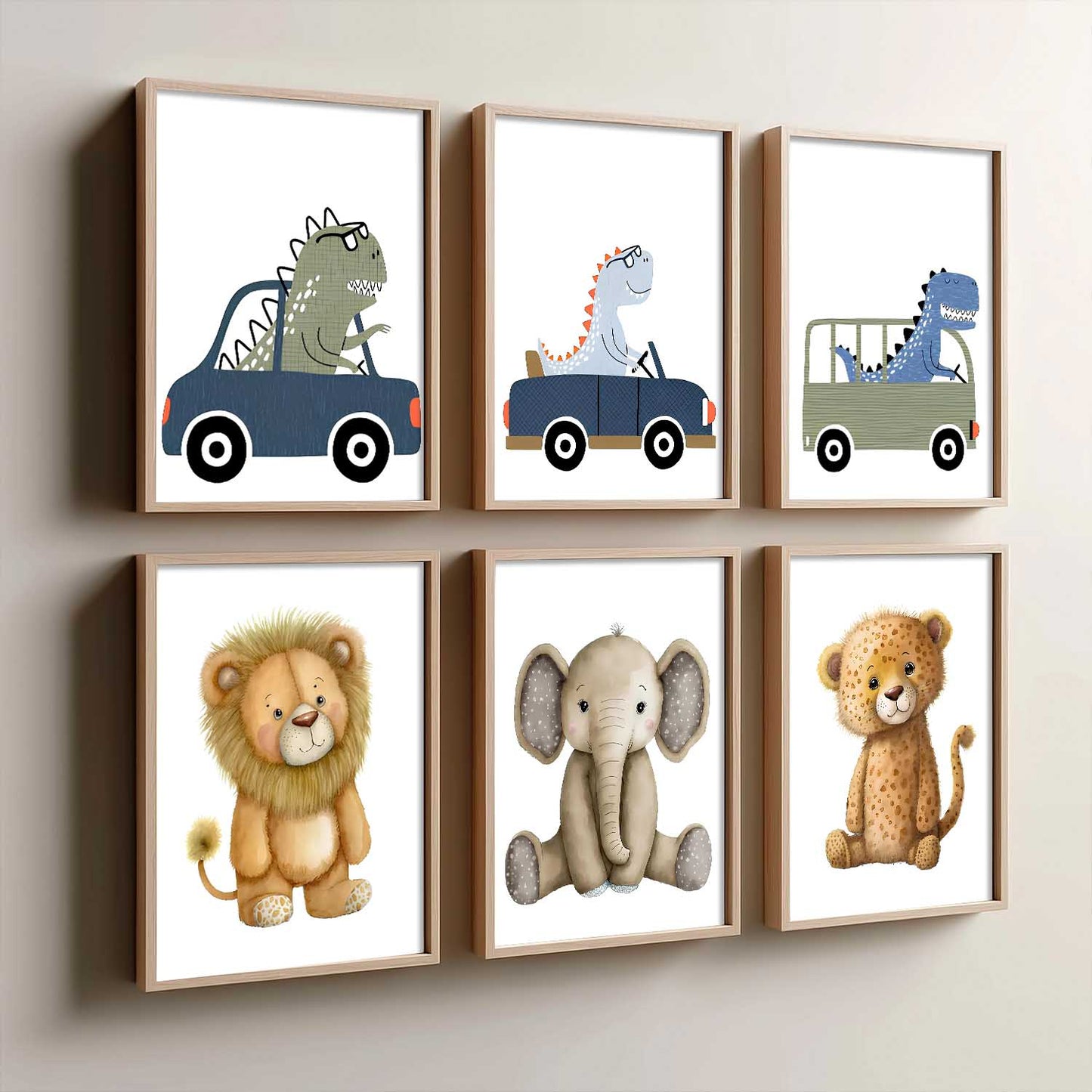 Safari Animals Wall Art Paintings with Frame for Living Room Kids Bedroom