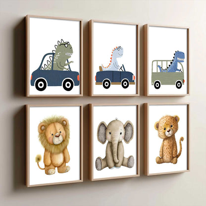 Safari Animals Wall Art Paintings with Frame for Living Room Kids Bedroom