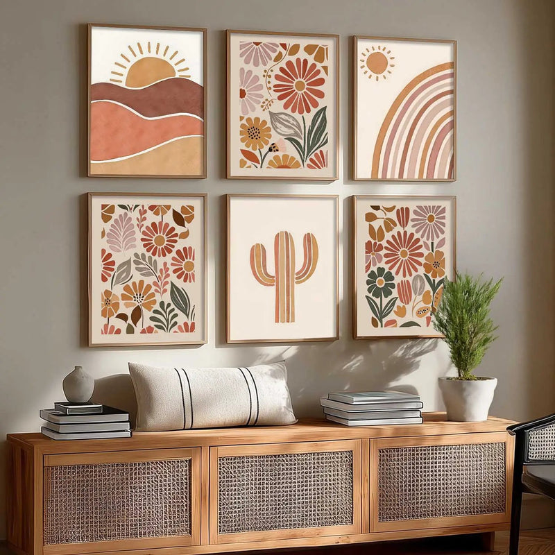 Boho Framed Wall Art Prints | Set of 6 | Home Decor
