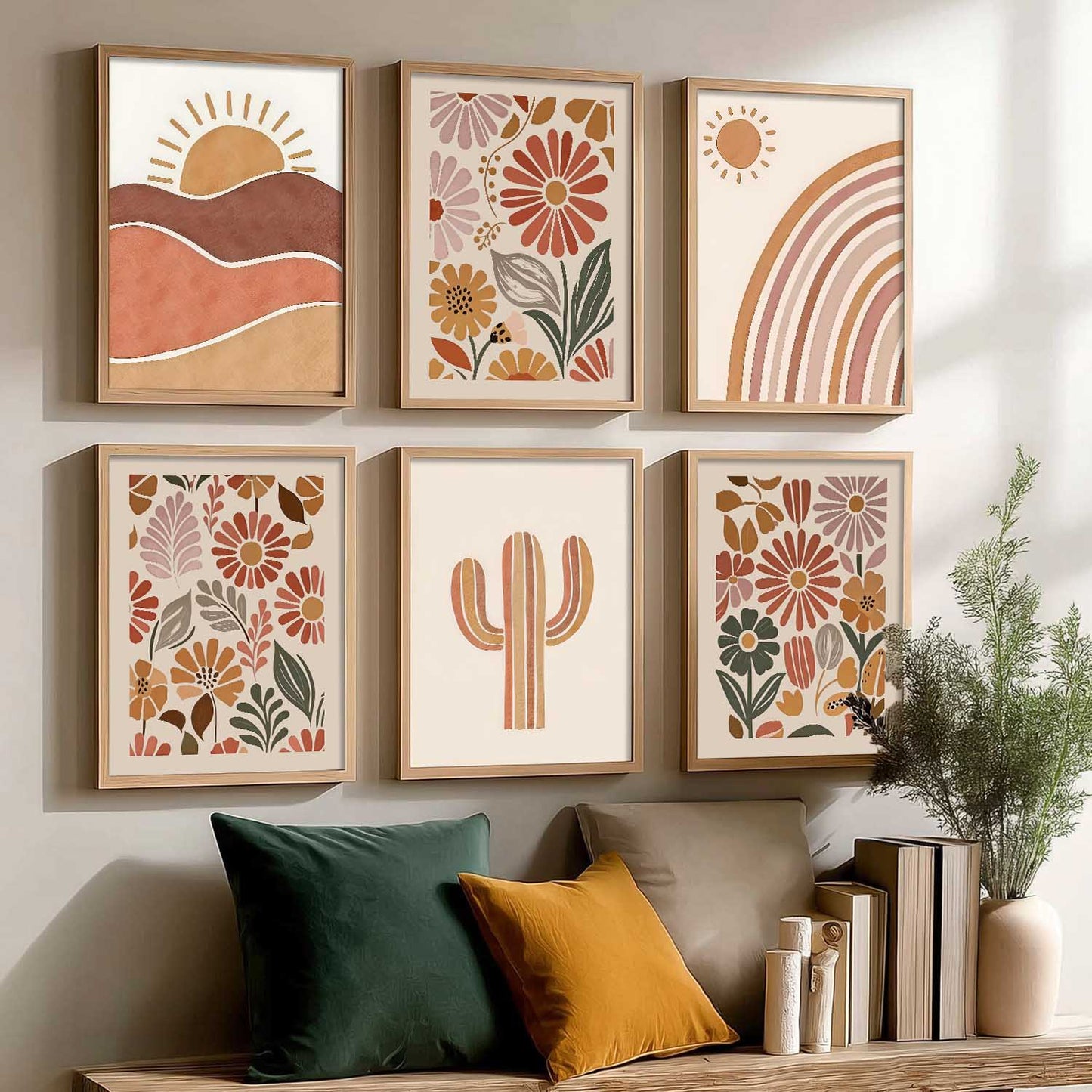Boho Wall Art Paintings with Frame for Living Room  Bedroom