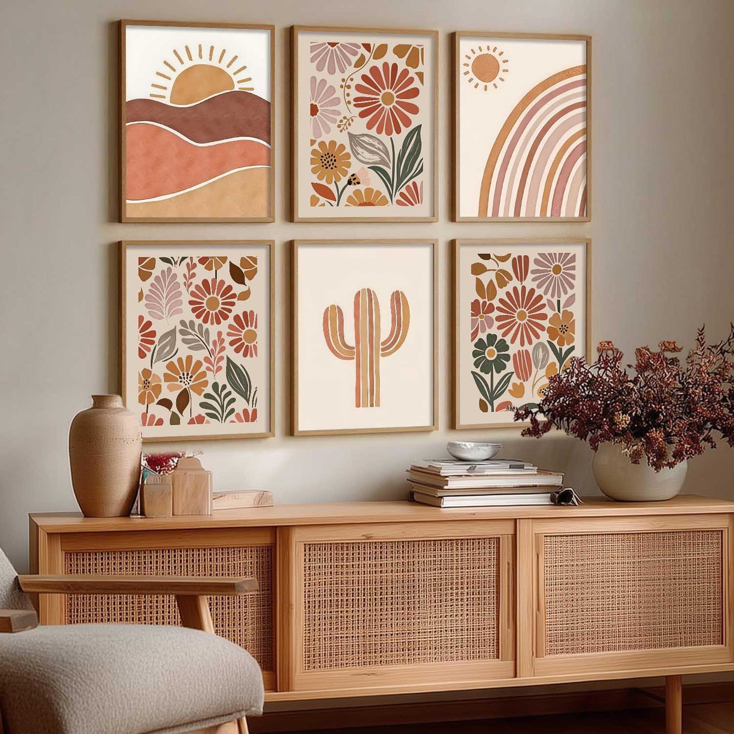 Boho Wall Art Paintings with Frame for Living Room  Bedroom