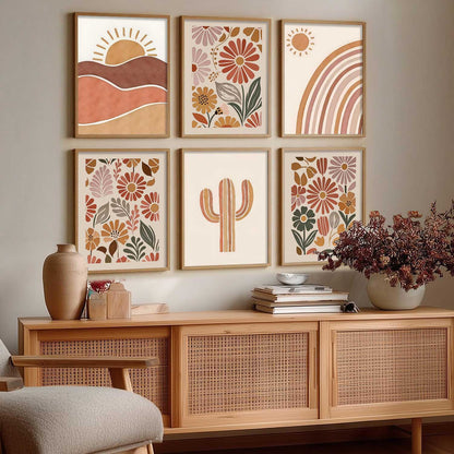 Boho Wall Art Paintings with Frame for Living Room  Bedroom