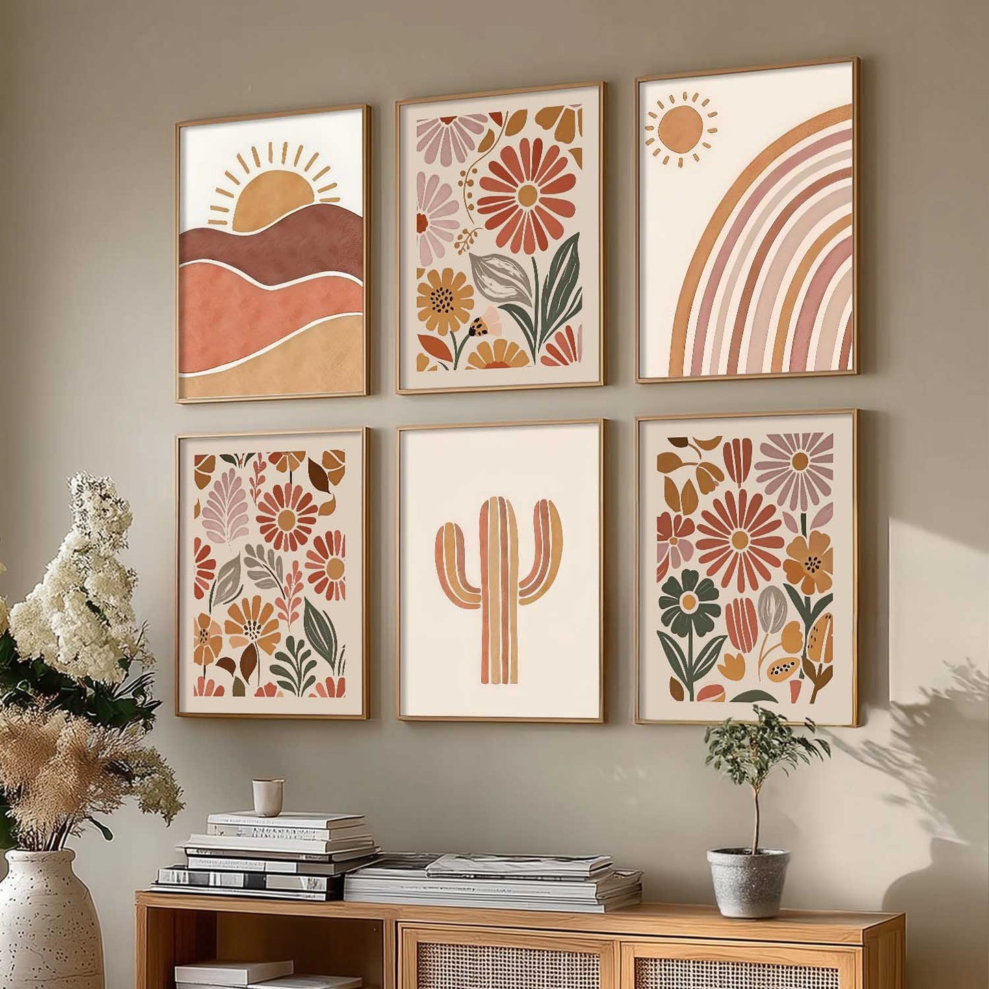 Boho Wall Art Paintings with Frame for Living Room  Bedroom