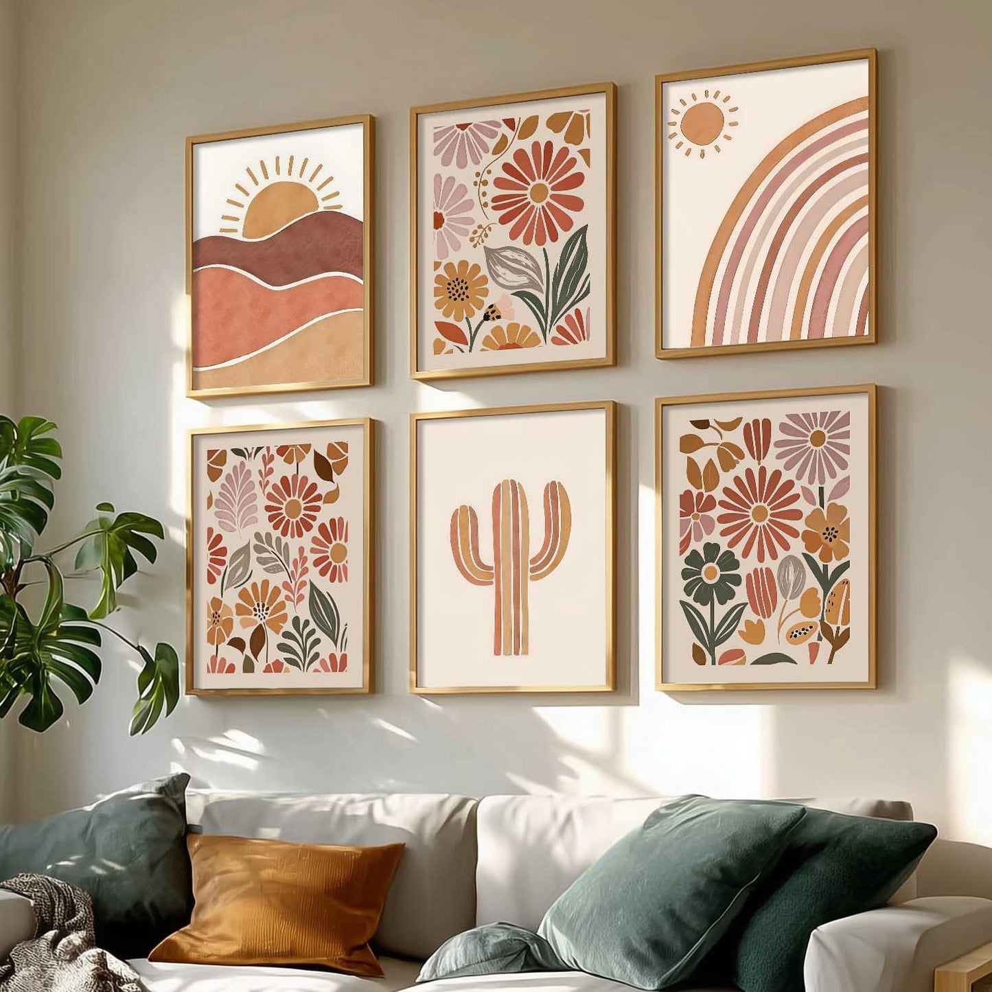 Boho Wall Art Paintings with Frame for Living Room  Bedroom