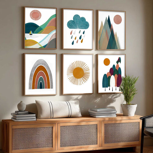 Boho Wall Art Paintings with Frame for Living Room Bedroom