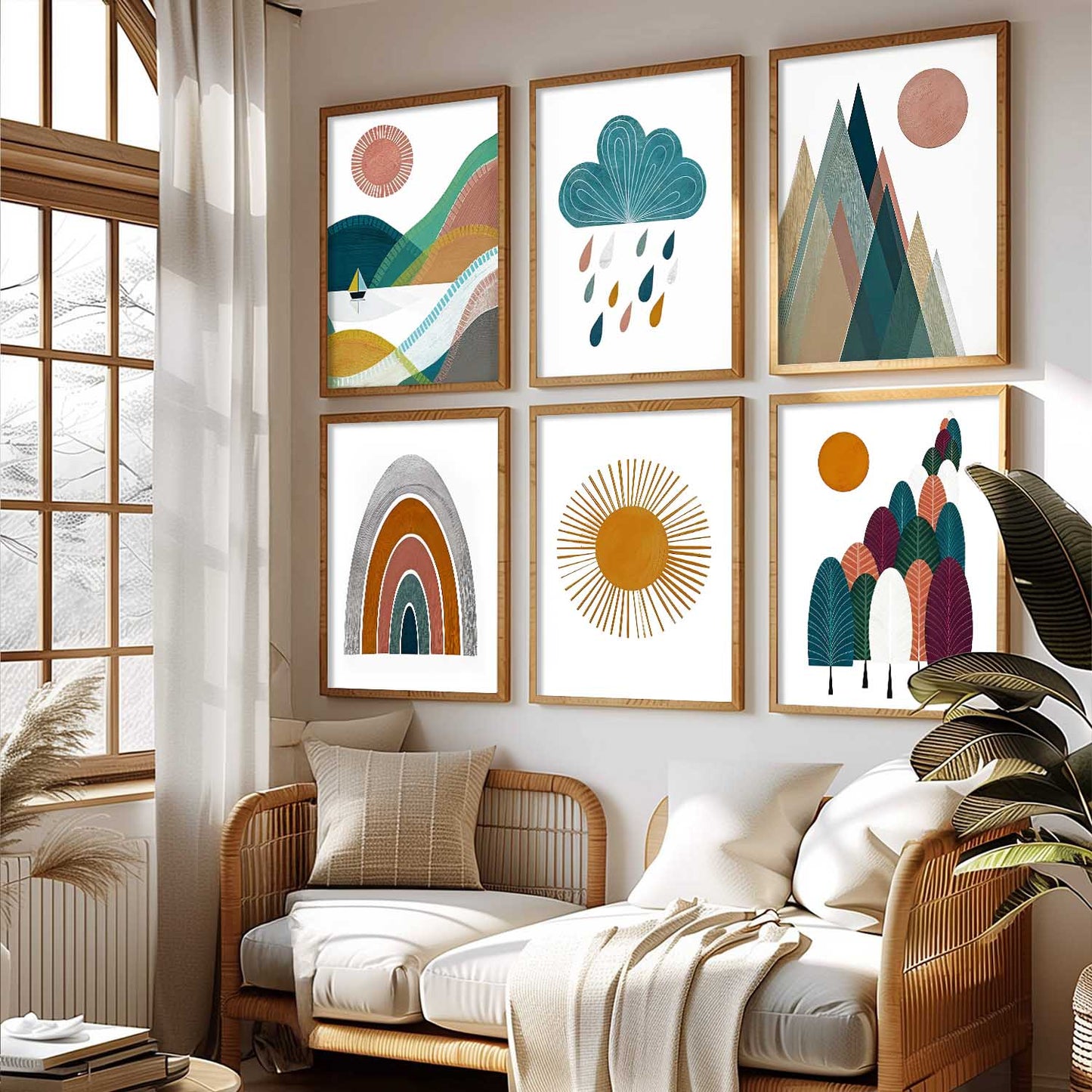 Boho Wall Art Paintings with Frame for Living Room Bedroom