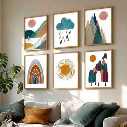 Boho Wall Art Paintings with Frame for Living Room Bedroom