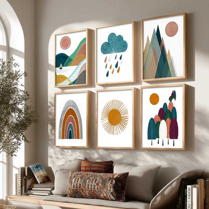 Boho Wall Art Paintings with Frame for Living Room Bedroom