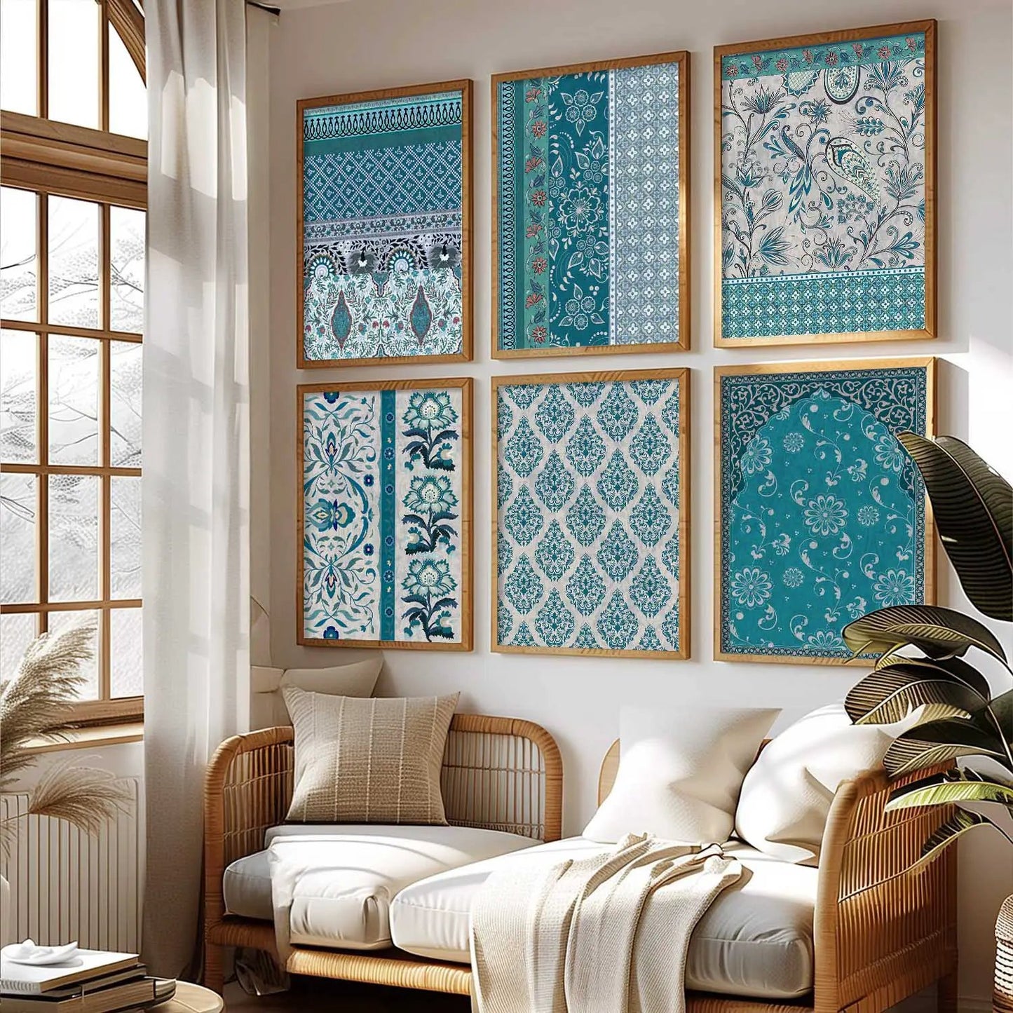 Traditional Indian Pattern Art Framed Posters for Home Living Room Bedroom and Office Wall Decor Set of 6