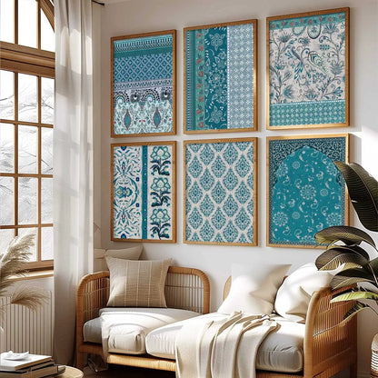 Traditional Indian Pattern Art Framed Posters for Home Living Room Bedroom and Office Wall Decor Set of 6