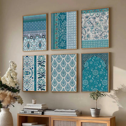 Traditional Indian Pattern Art Framed Posters for Home Living Room Bedroom and Office Wall Decor Set of 6