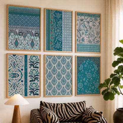 Traditional Indian Pattern Art Framed Posters for Home Living Room Bedroom and Office Wall Decor Set of 6