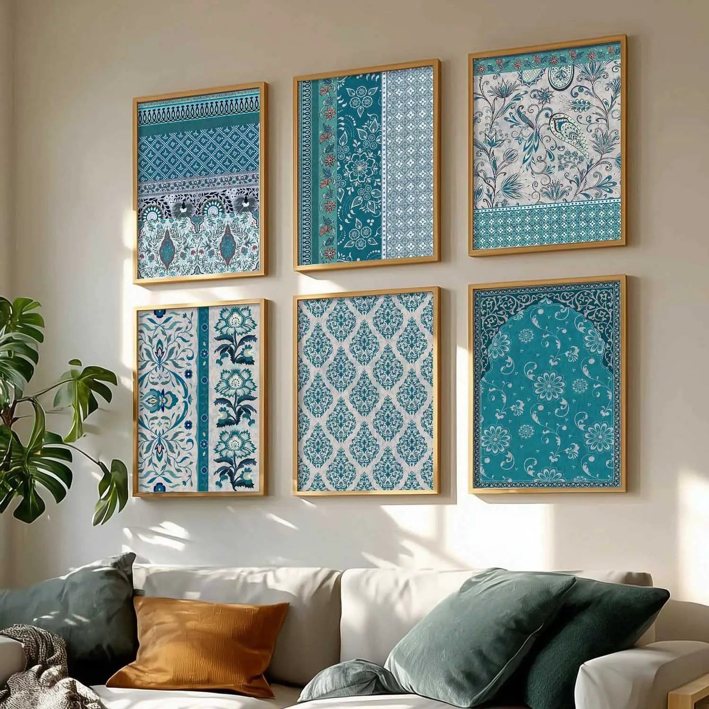 Traditional Indian Pattern Art Framed Posters for Home Living Room Bedroom and Office Wall Decor Set of 6