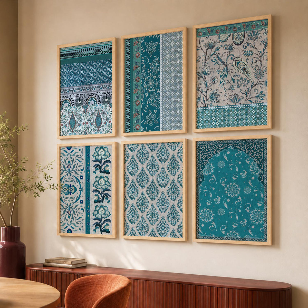 Traditional Indian Pattern Art Framed Posters for Home Living Room Bedroom and Office Wall Decor Set of 6