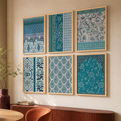 Traditional Indian Pattern Art Framed Posters for Home Living Room Bedroom and Office Wall Decor Set of 6