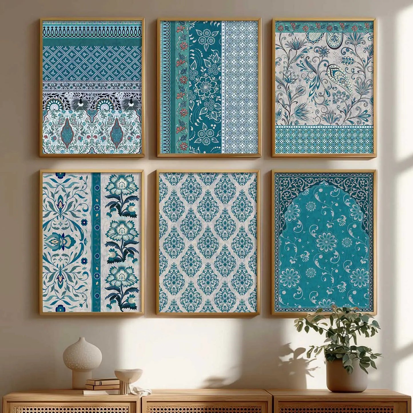 Traditional Indian Pattern Art Framed Posters for Home Living Room Bedroom and Office Wall Decor Set of 6
