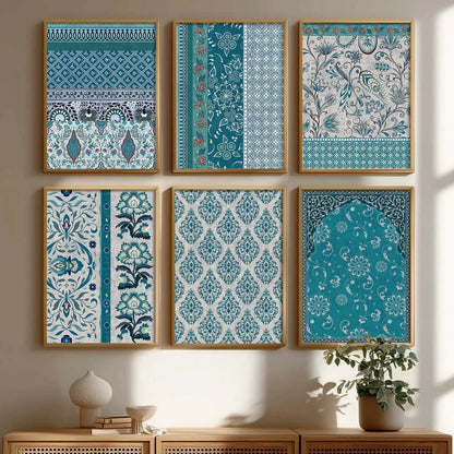 Traditional Indian Pattern Art Framed Posters for Home Living Room Bedroom and Office Wall Decor Set of 6