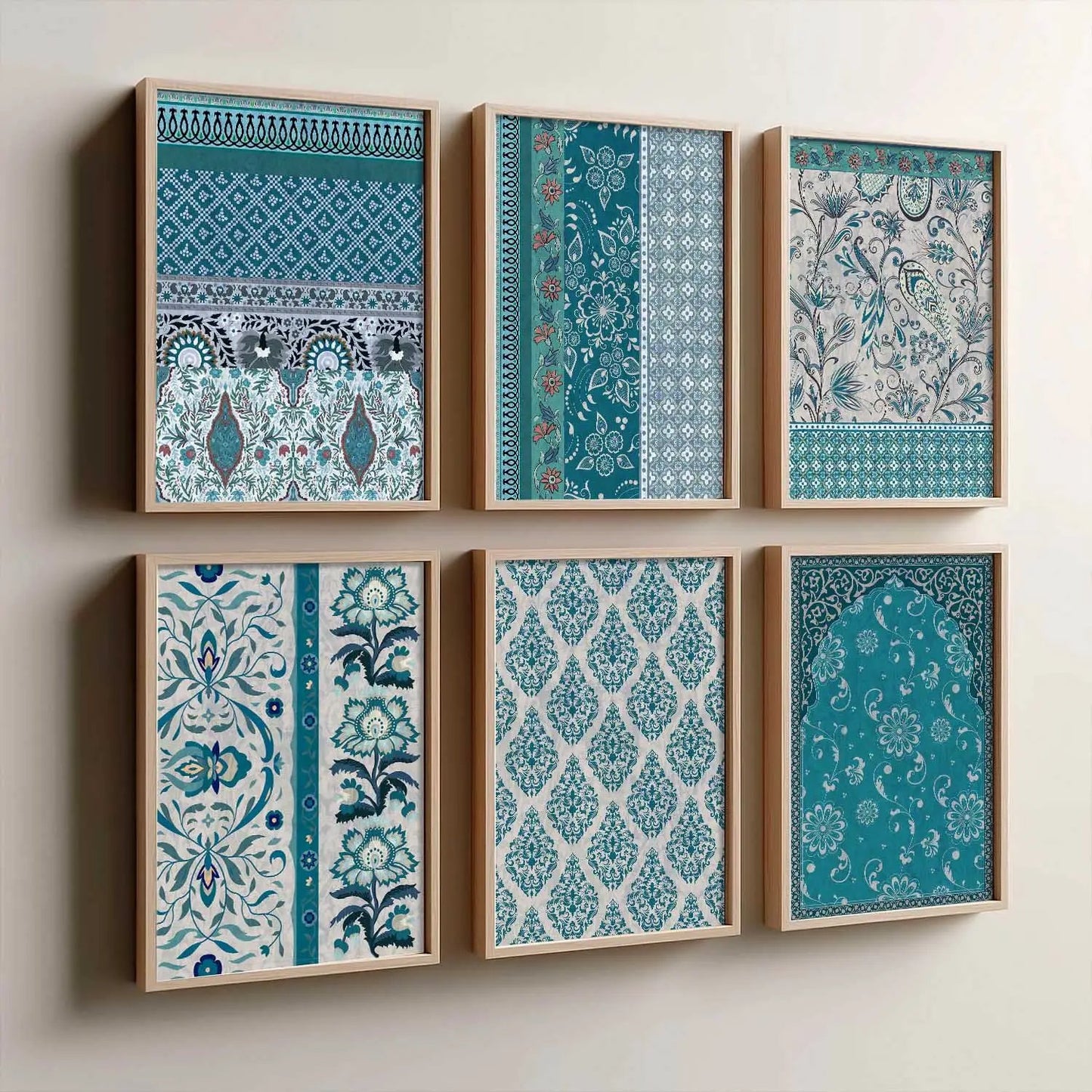 Traditional Indian Pattern Art Framed Posters for Home Living Room Bedroom and Office Wall Decor Set of 6