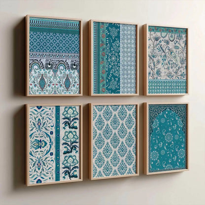 Traditional Indian Pattern Art Framed Posters for Home Living Room Bedroom and Office Wall Decor Set of 6