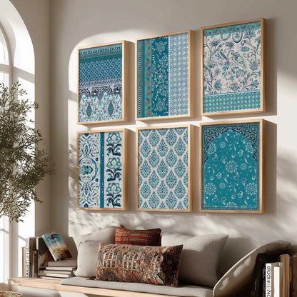 Traditional Indian Pattern Art Framed Posters for Home Living Room Bedroom and Office Wall Decor Set of 6
