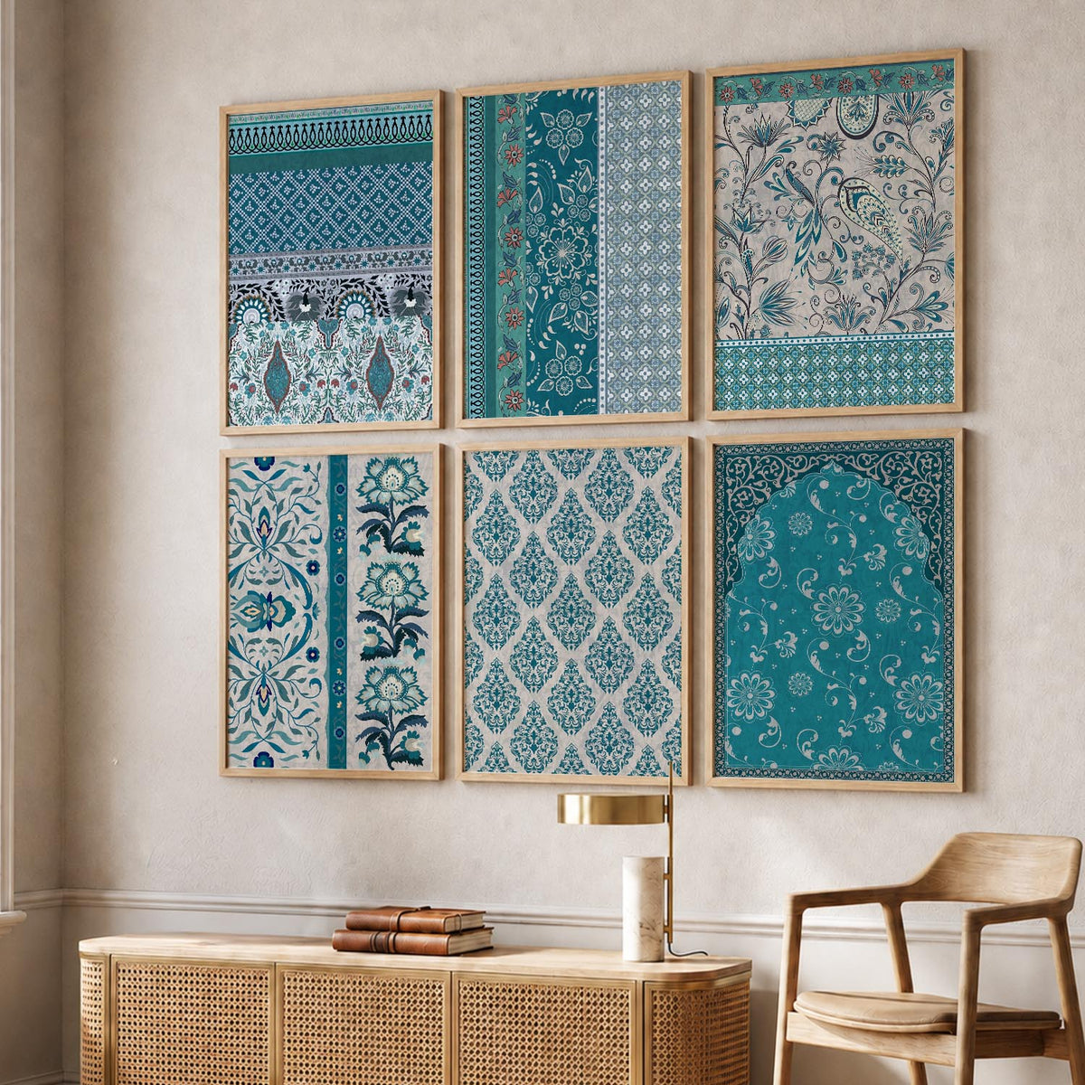 Traditional Indian Pattern Art Framed Posters for Home Living Room Bedroom and Office Wall Decor Set of 6